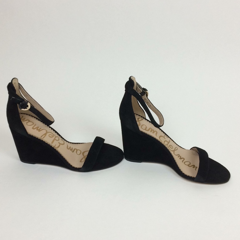 Sam Edleman Neesa Black Suede Wedge Sandals Sz 7.5